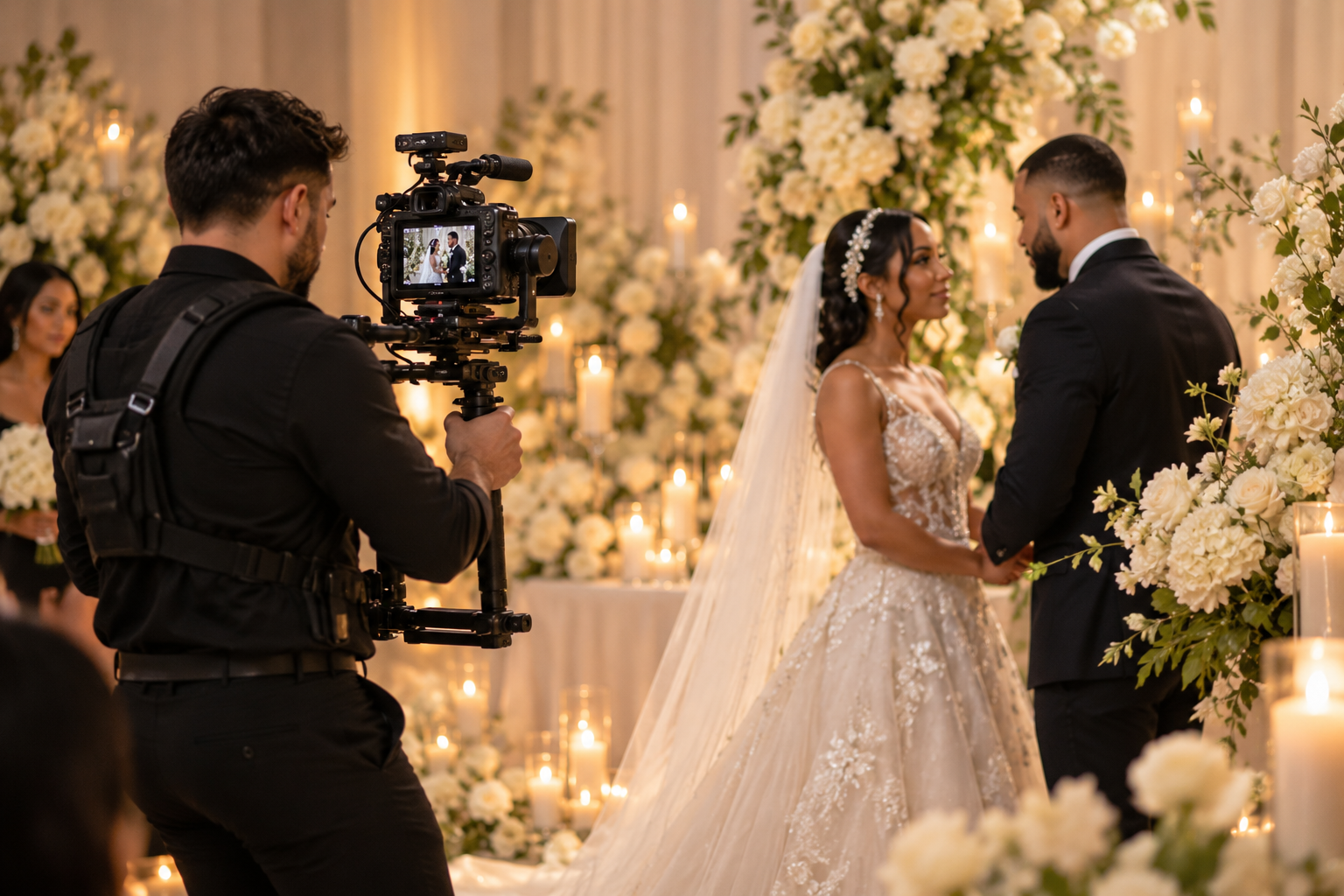 Videographer filming a wedding ceremony