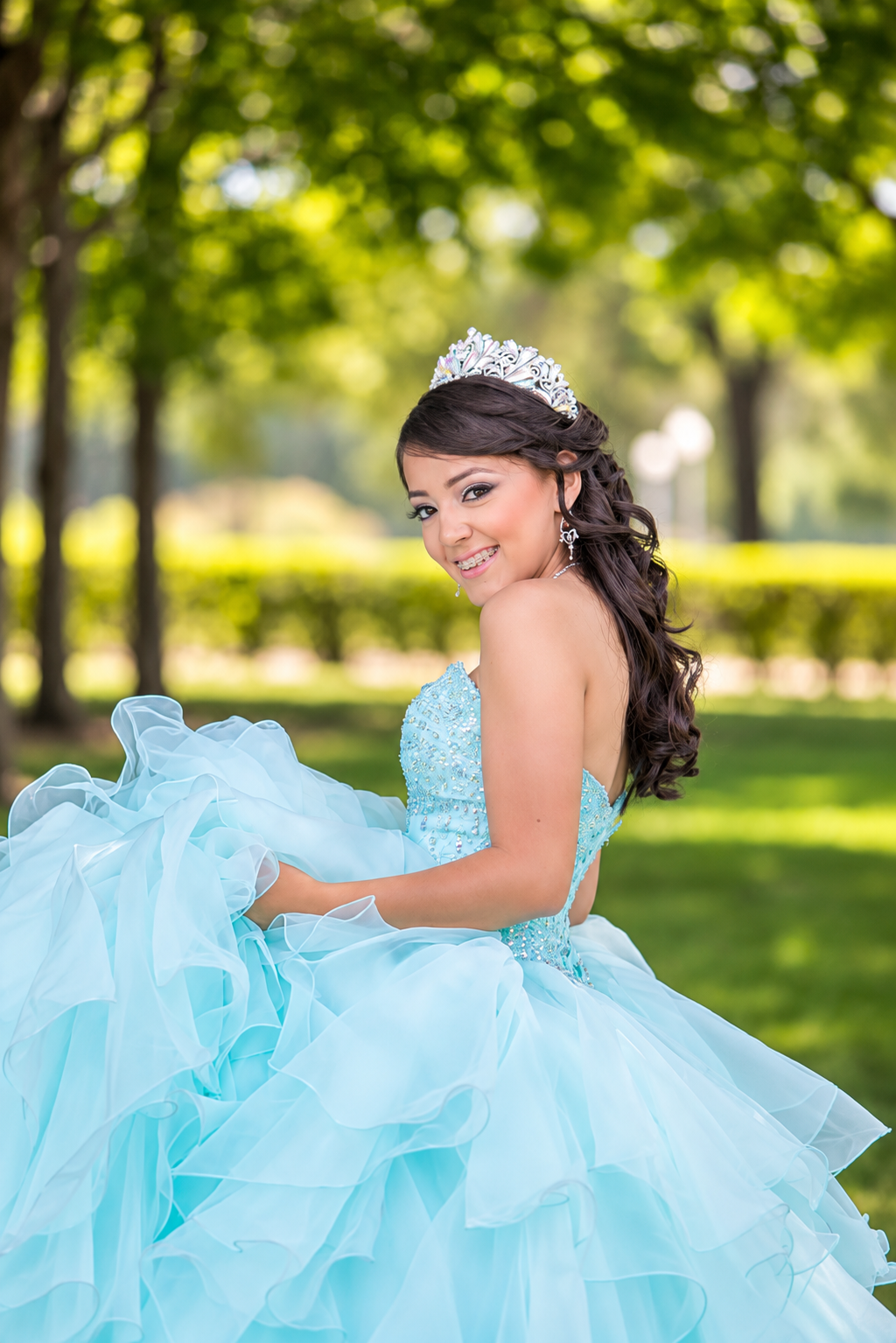 Bride with bouquet in a garden